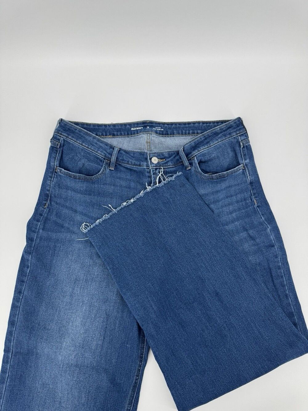 Old Navy Womens High-Waisted Wow Wide Leg Jeans Raw Hem Plus Size 18 Tall